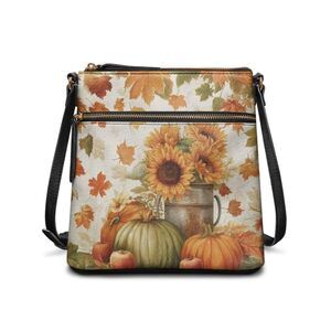 7373 Sunflower Pumpkin Crossbody Purse Autumn Leather Handbag for Work